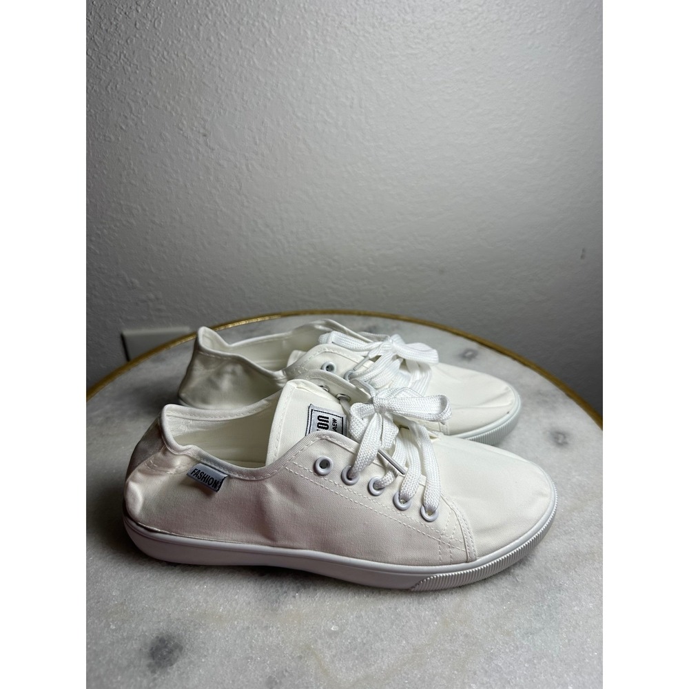 Fashion White Canvas Low Top Lace Up Sneakers Womens Casual Shoes